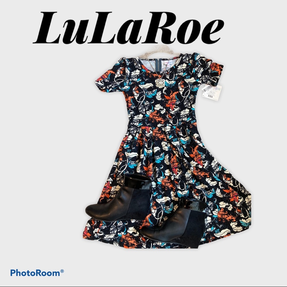 Rare Blue Leaf Print Lularoe Amelia Dress XXS